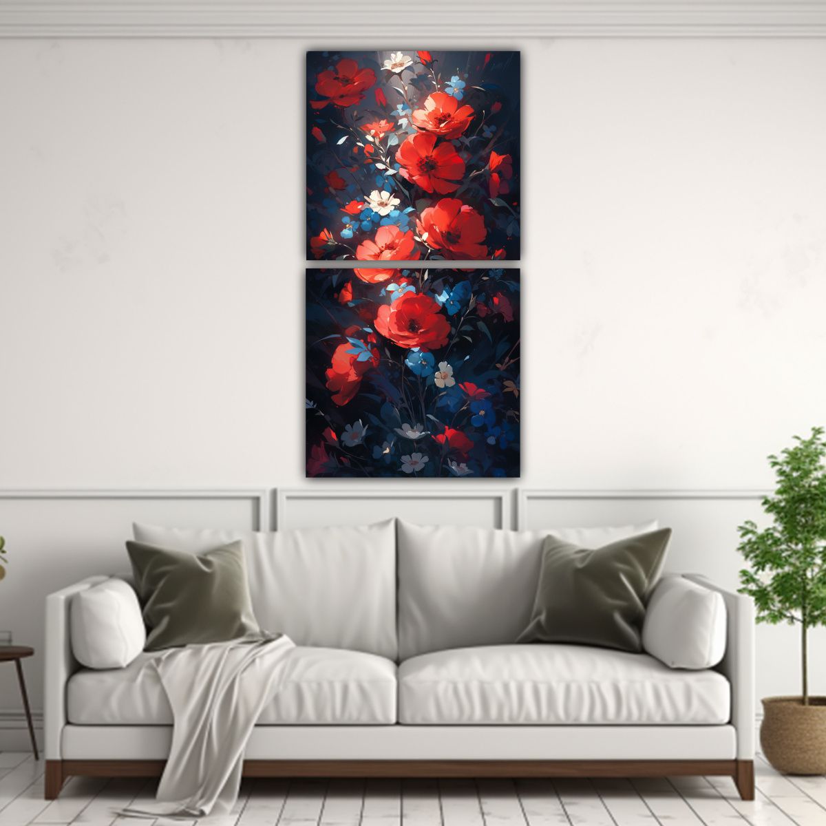 GENERICO - Pintura En Lienzo Flores Rojas Y Azules En 60x120 Cm