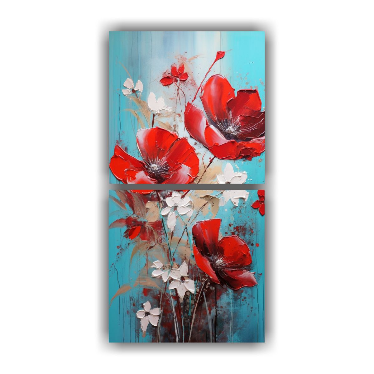 GENERICO - Díptico Tema Fantasia En Rojo Y Turquesa 60x120 Cm
