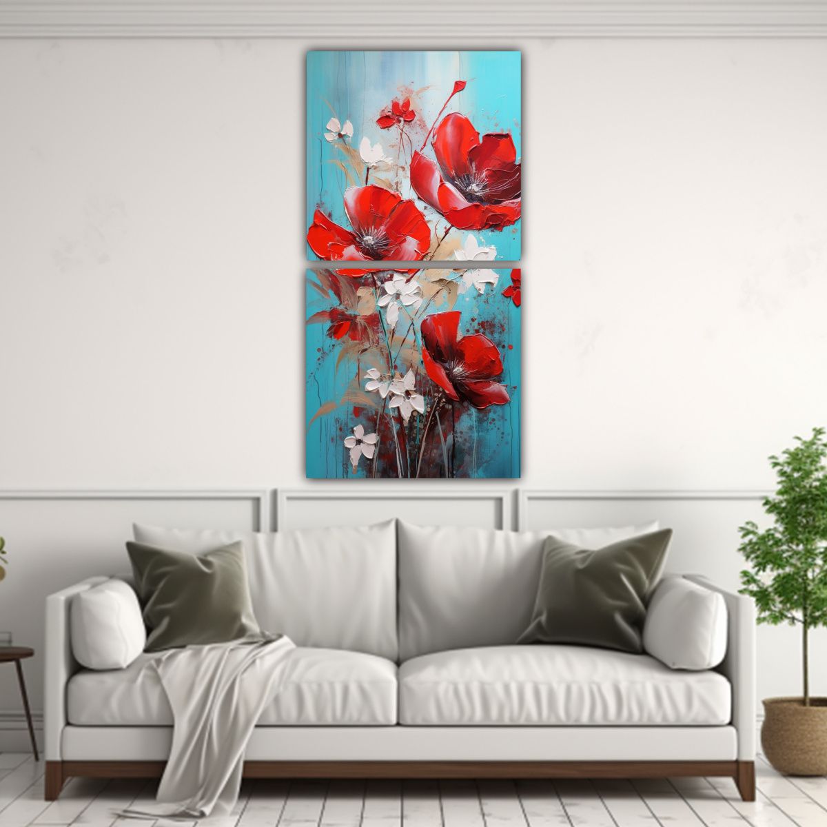 GENERICO - Díptico Tema Fantasia En Rojo Y Turquesa 60x120 Cm