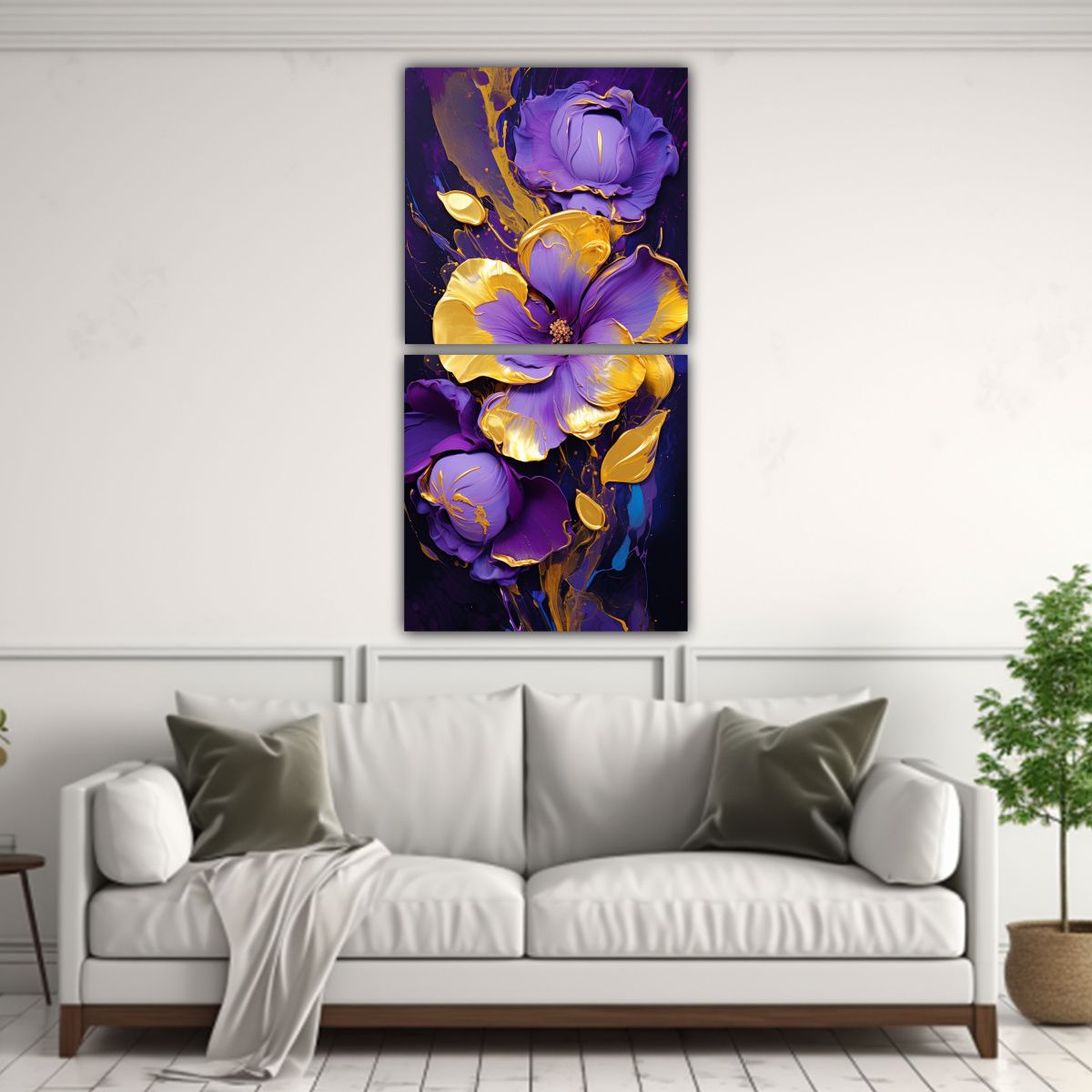 GENERICO - Cuadros Minimalismo Púrpura Y Oro Para 20x40 Cm