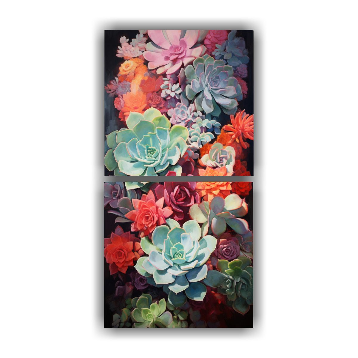 GENERICO - Pintura Abstracta De Suculentas Flores En óleo 20x40 Cm