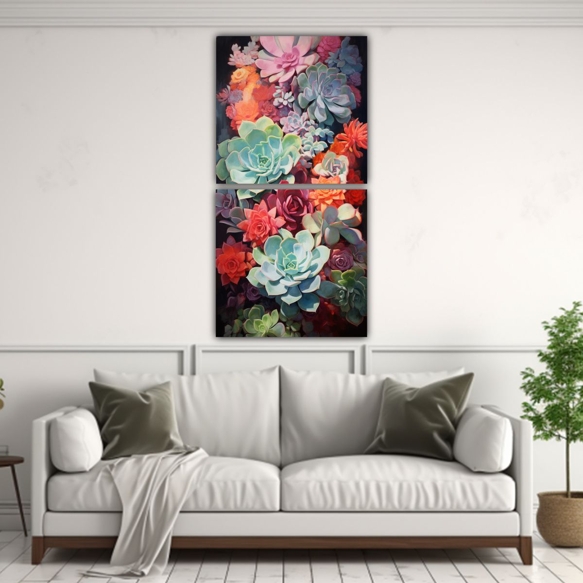GENERICO - Pintura Abstracta De Suculentas Flores En óleo 20x40 Cm