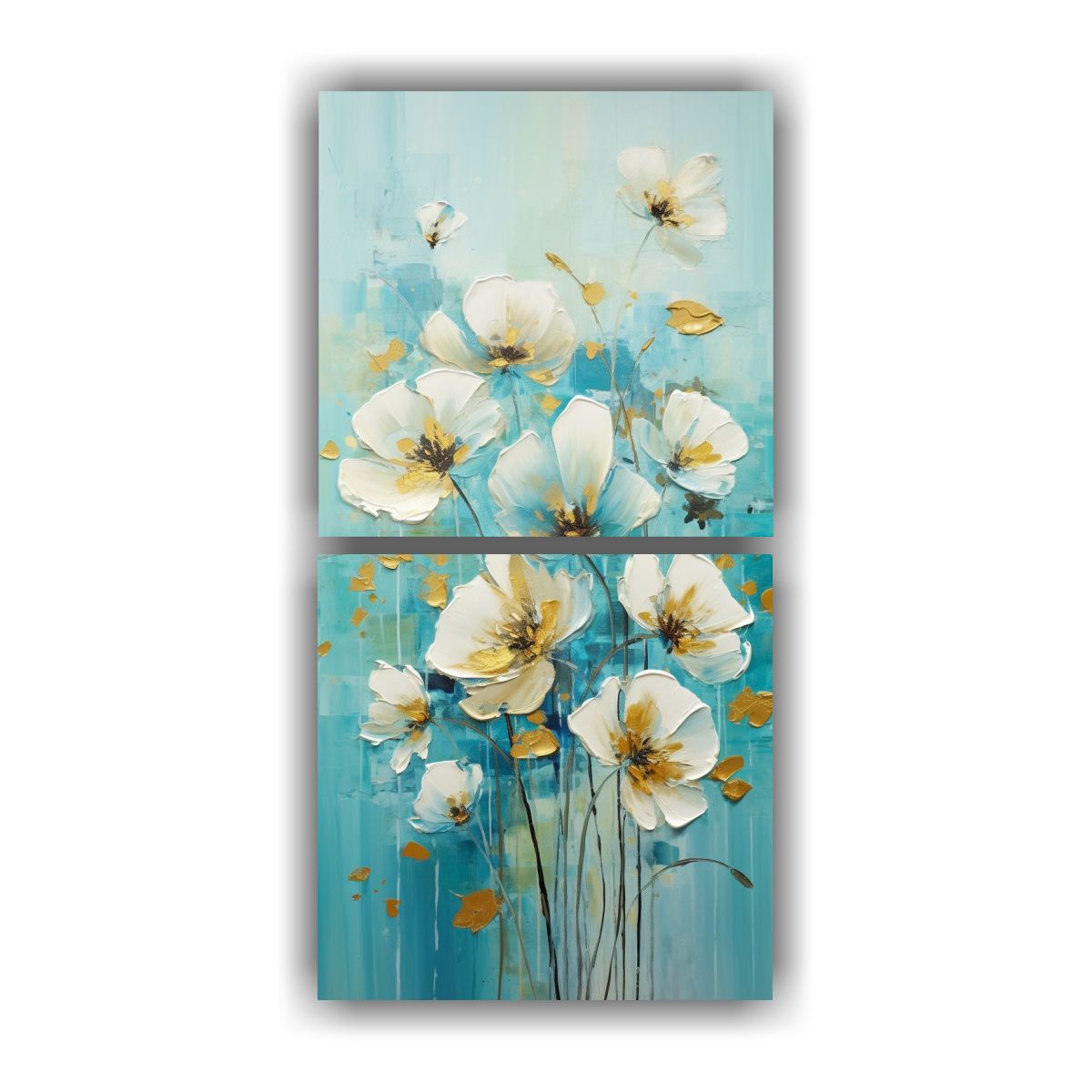 GENERICO - Díptico Tonos Calidez A Flores Turquesas En 30x60 Cm