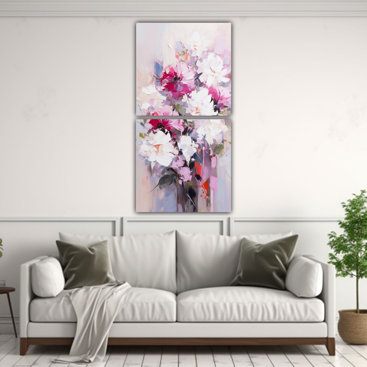 GENERICO - Pintura En Lienzo De Flores Blancas Y Magenta De 30x60 Cm