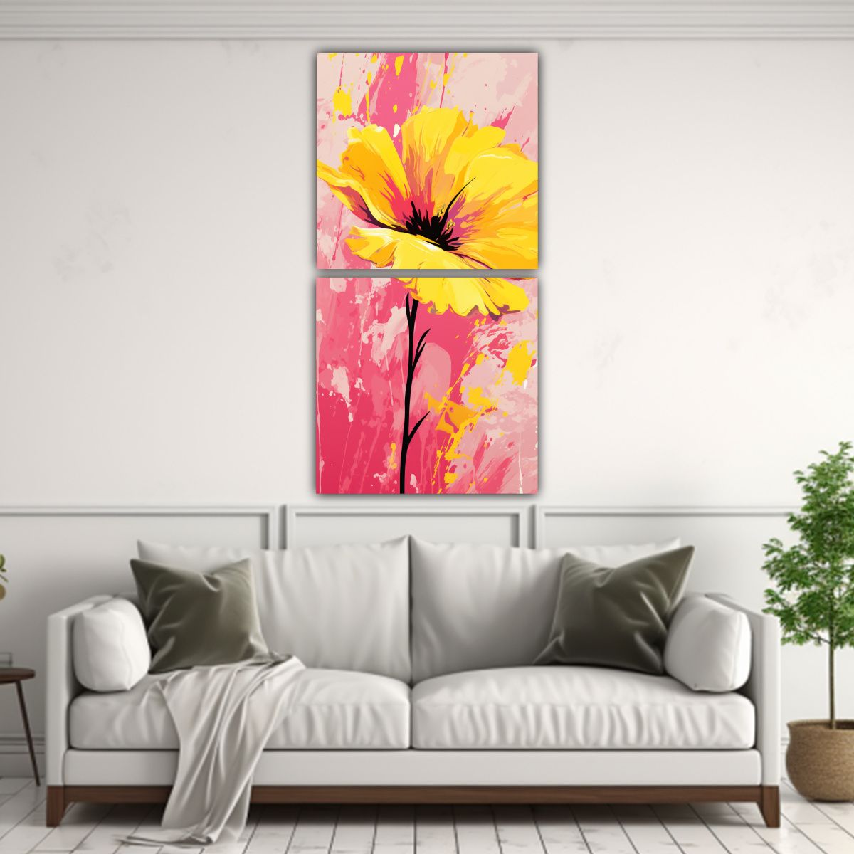 GENERICO - Cuadro Decorativo Con Contraste Amarillo Y Rosa 50x100 Cm