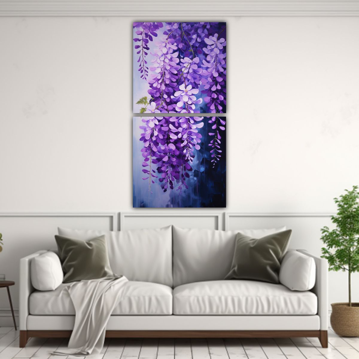 GENERICO - Cuadro Abstracto De Flores De Glicinias En óleo 20x40 Cm