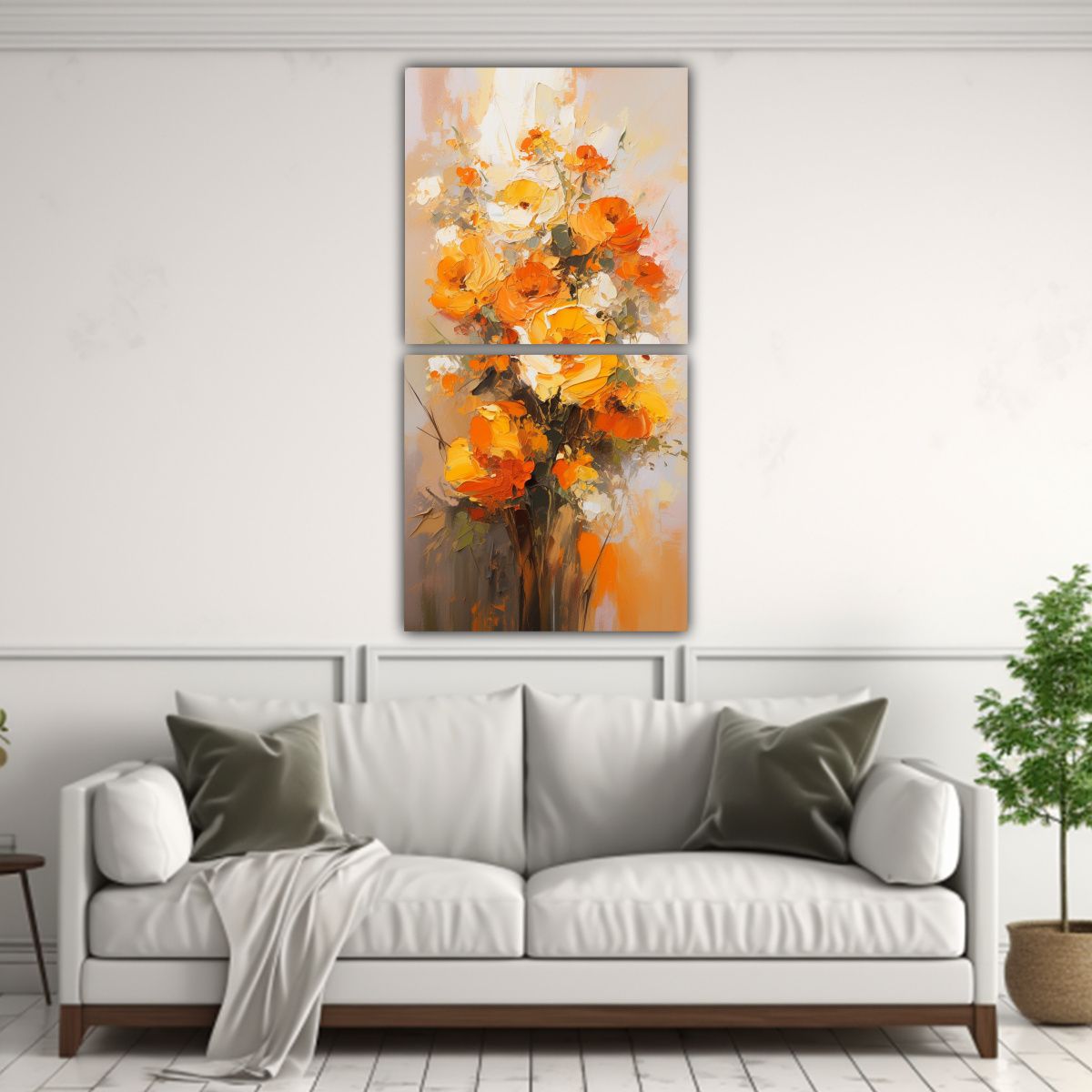 GENERICO - Set 2 Cuadro Tela Canvas Visual Flores Amarillo Y 40x80 Cm