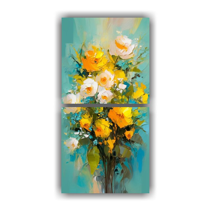 GENERICO - Cuadro De Flores Amarillas Y Turquesas En Lienzo 20x40 Cm