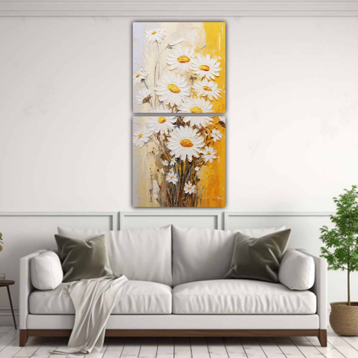 GENERICO - Pintura Acuarela Amarilla Y Blanca De Flores En 60x120 Cm