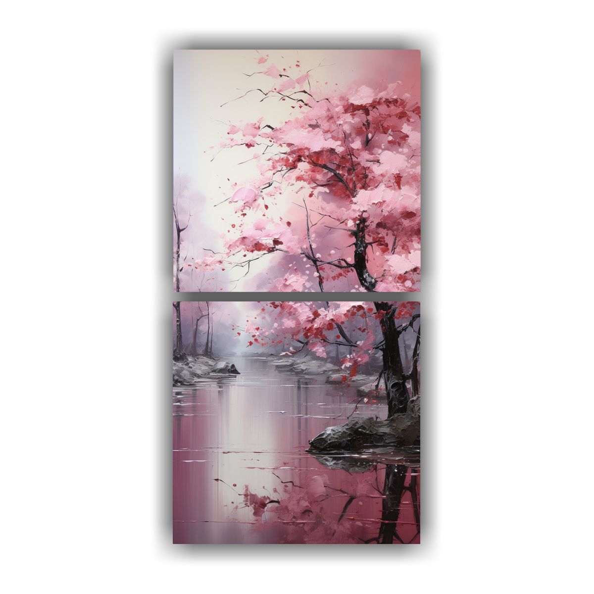 GENERICO - Díptico árboles Plateados Pintura Abstracta Y 30x60 Cm