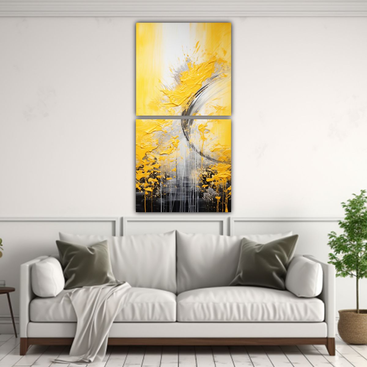 GENERICO - Pintura Amarilla Y Plateada Estilo Decorativo 60x120 Cm