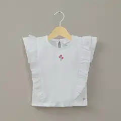 OPALINE - Polera manga corta vuelos blanca de niña