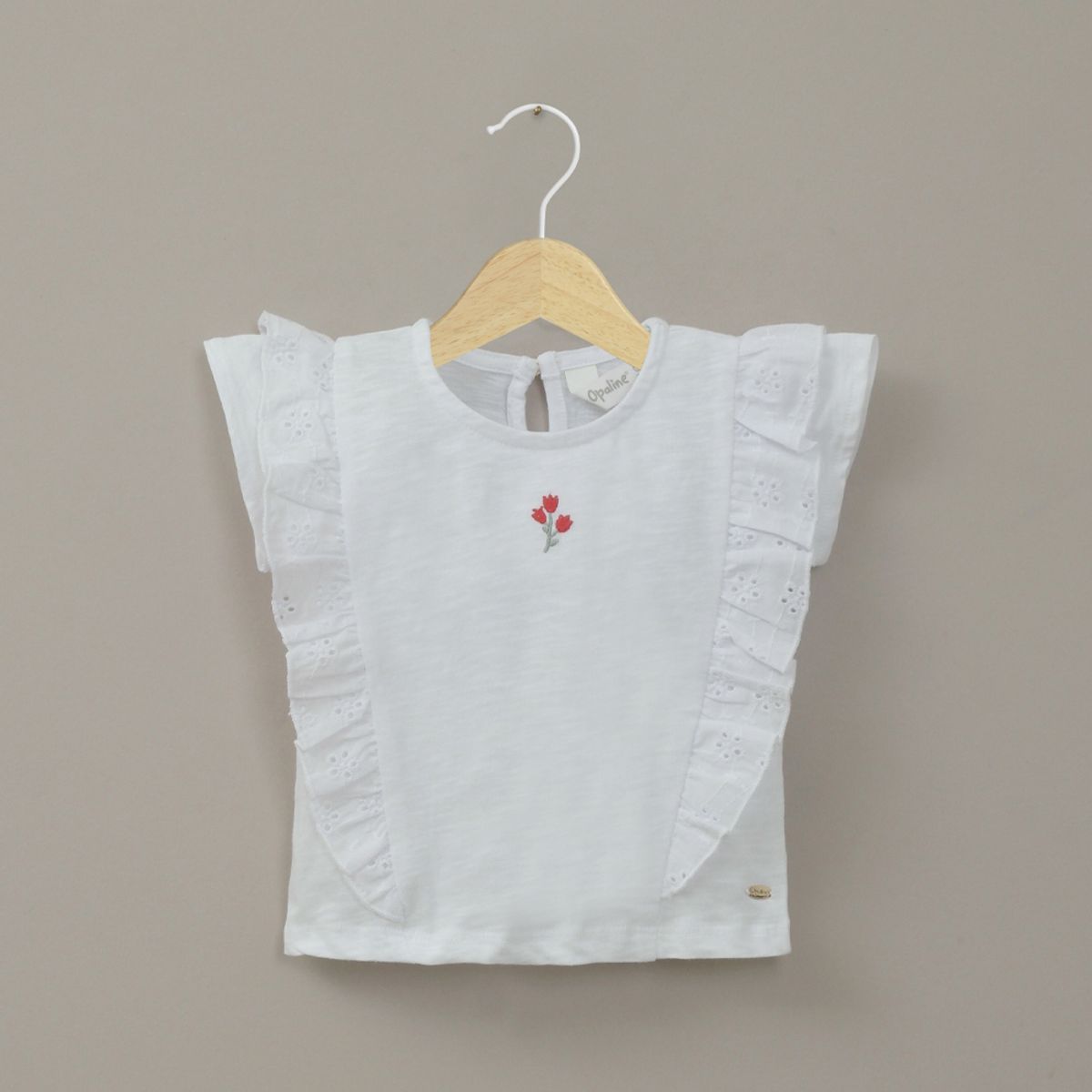 OPALINE - Polera manga corta vuelos blanca de niña