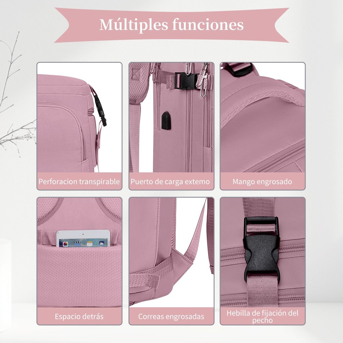 SUPERCENTER - Mochila De Viaje Avión Aprobado Gran Capacidad Rosa