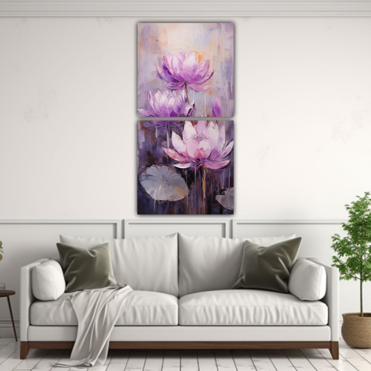 GENERICO - Pintura En Lienzo Estilo Vintage De Loto Morado 20x40 Cm