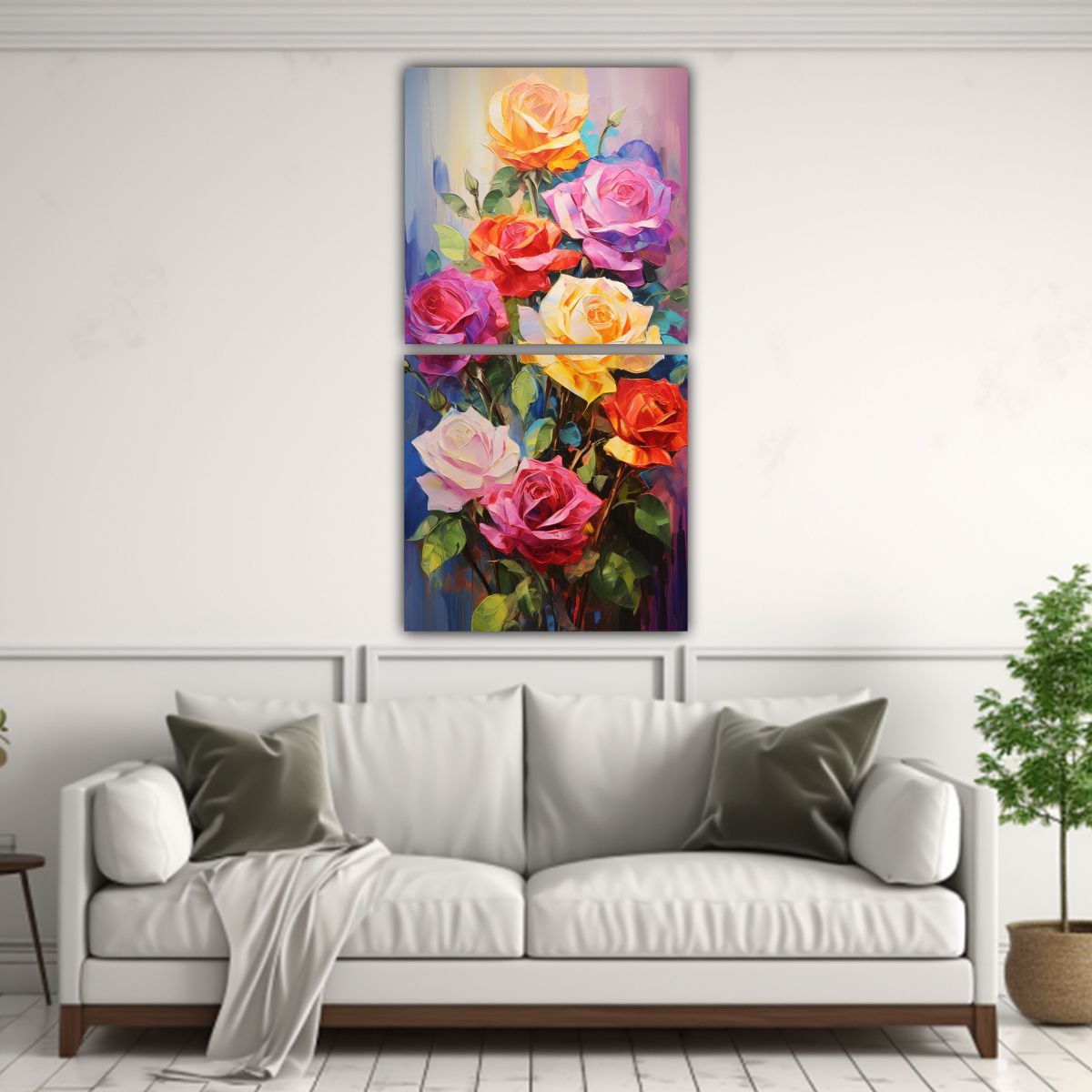 GENERICO - Pintura De Rosas En Lienzo En Bastidor Set 2 40x80 Cm