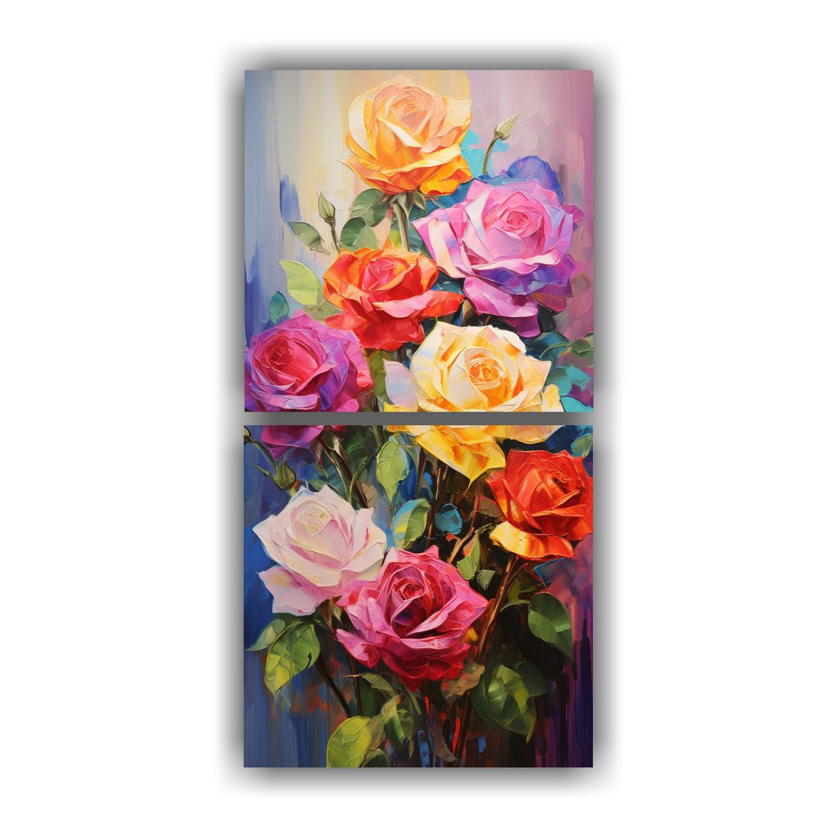 GENERICO - Pintura De Rosas En Lienzo En Bastidor Set 2 20x40 Cm