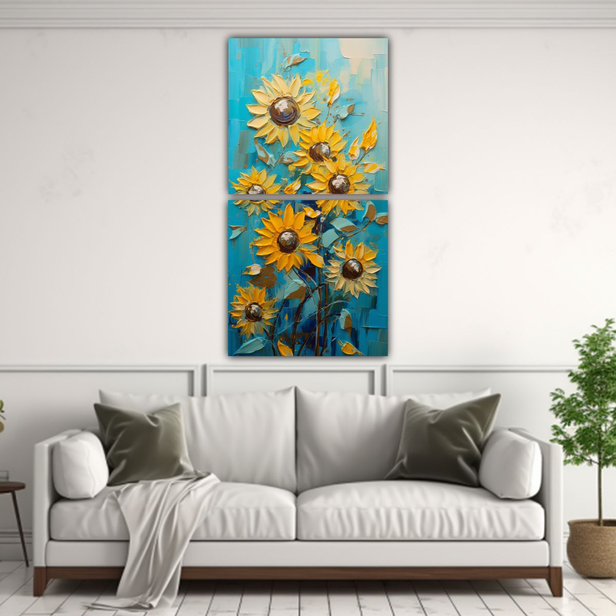 GENERICO - Pintura En Lienzo De Girasoles Turquesa En La 50x100 Cm