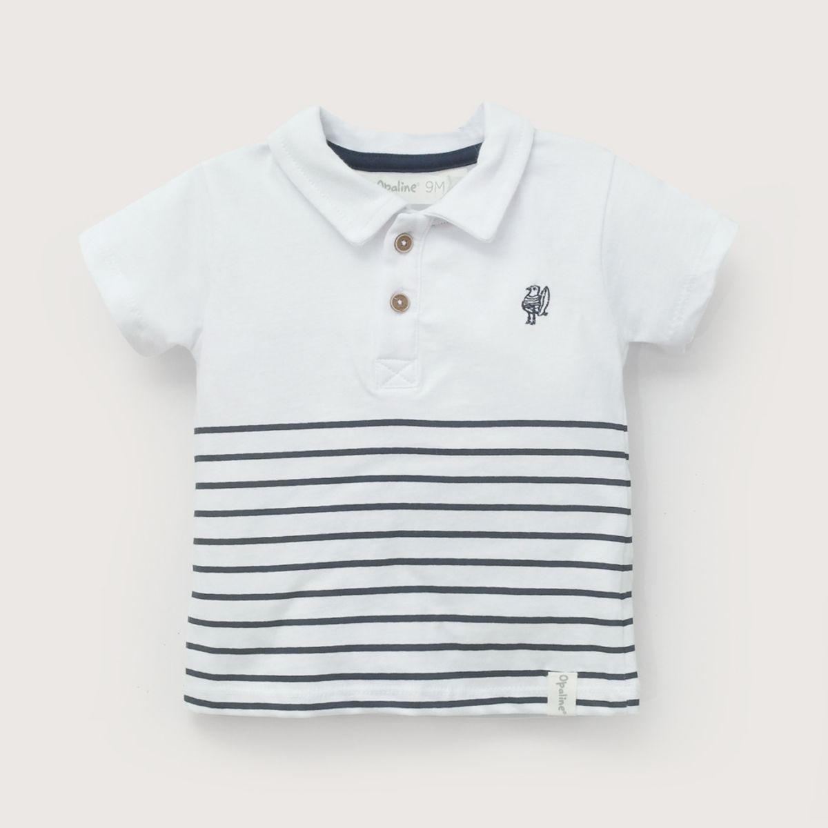 OPALINE - Polera manga corta rayas blanca de niño