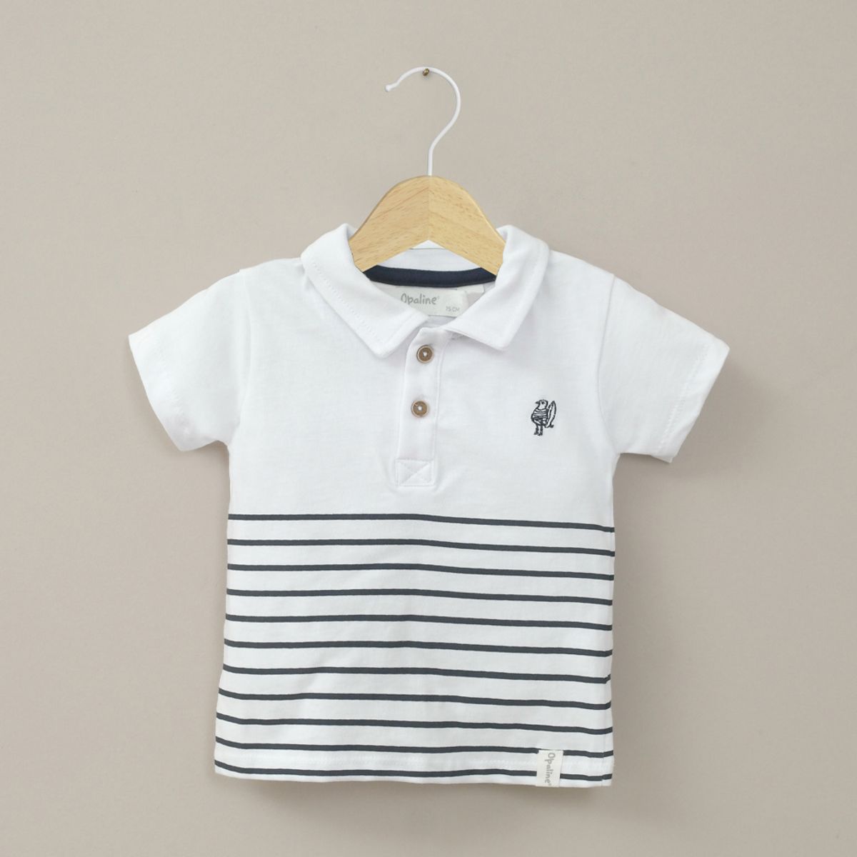 OPALINE - Polera manga corta rayas blanca de niño