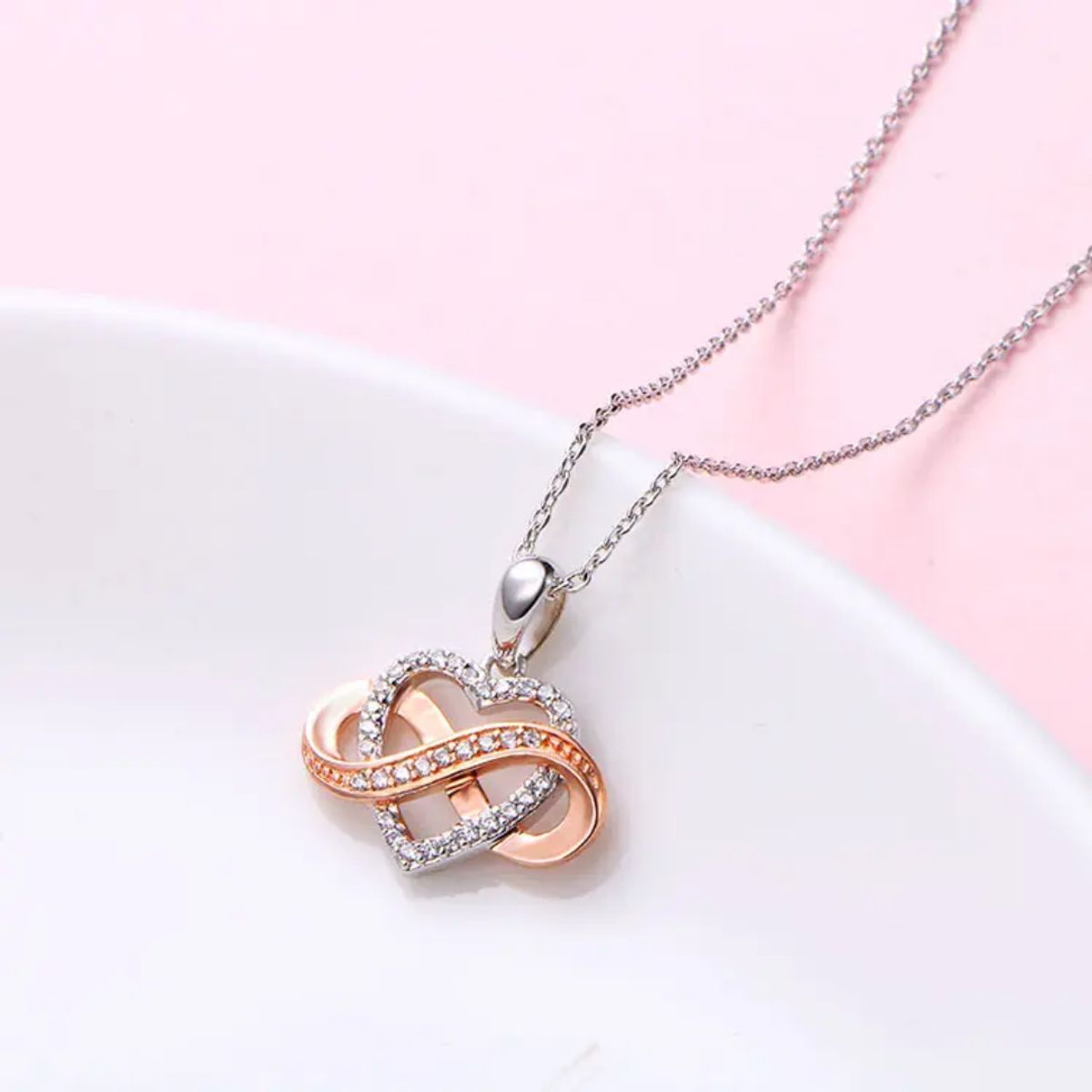 GENERICO - Collar plata 925 infinito corazon oro rosa joya mujer