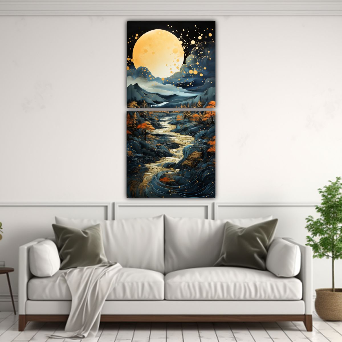 GENERICO - Díptico Inspirador De Fases Lunares En Paisaje 40x80 Cm