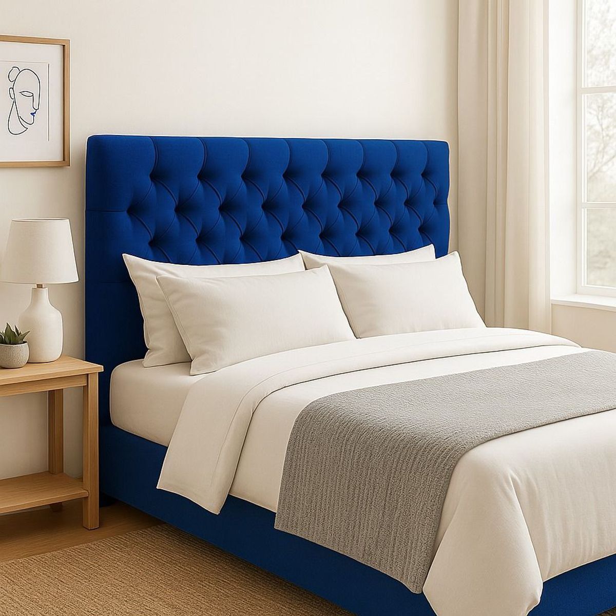 GENERICO - Respaldo De Cama 1.5 Plazas Azul Capitone