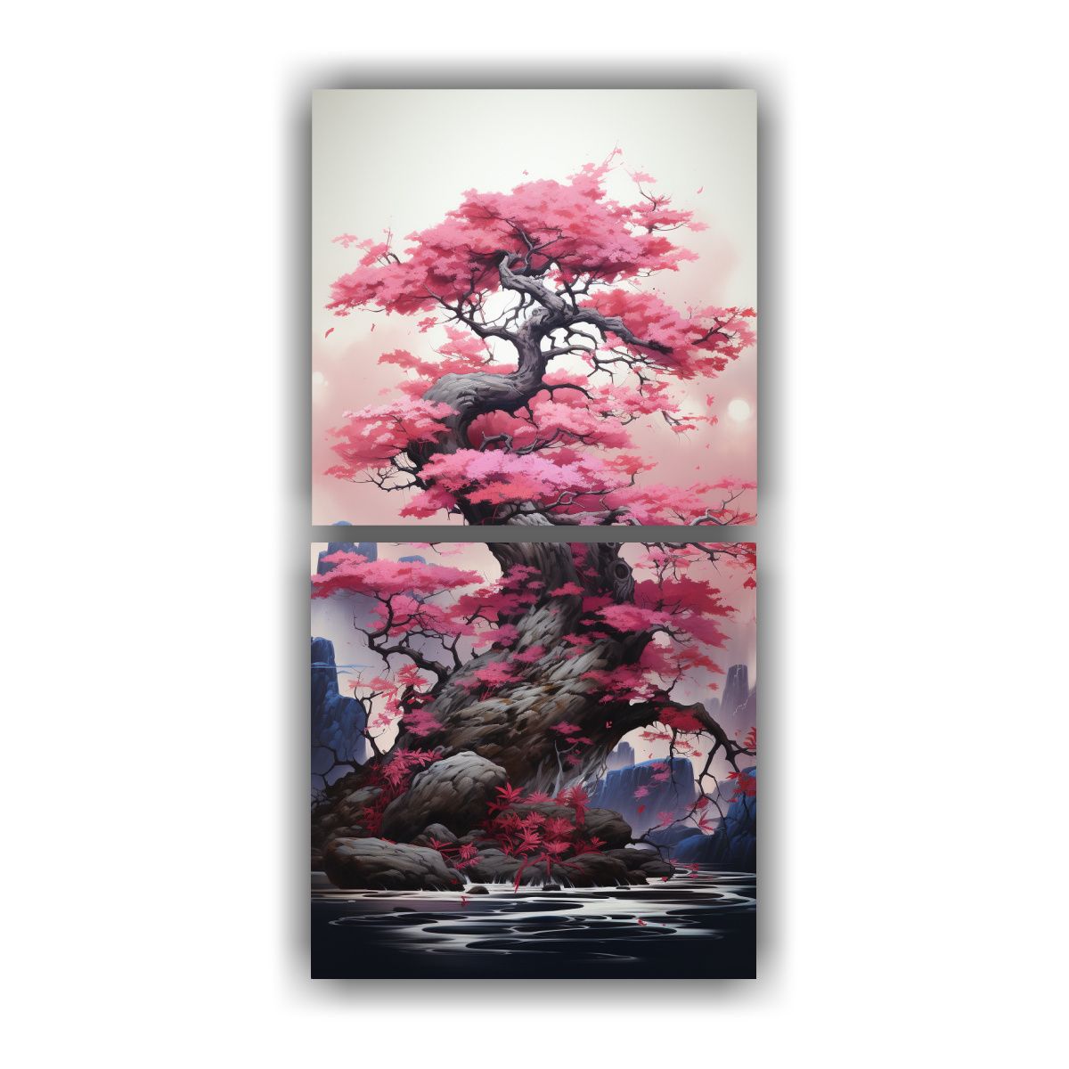 GENERICO - Set 2 Artes Patron Intenso Alegre árbol Bonsái 20x40 Cm