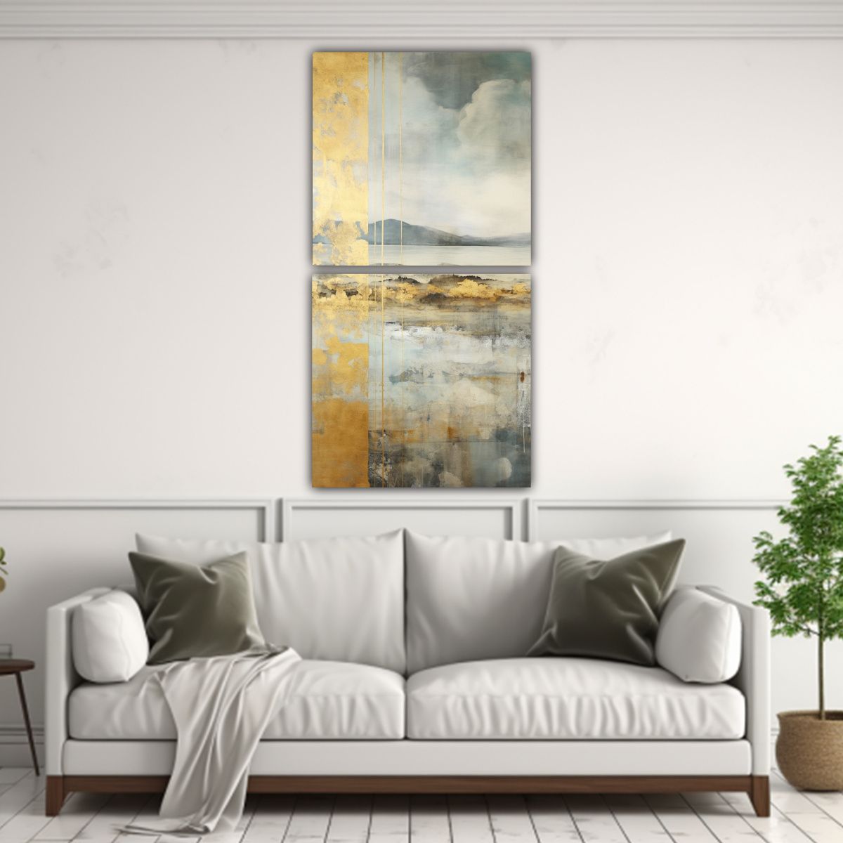 GENERICO - Pintura Estilo Galería Con Acuarela Dorada 20x40 Cm