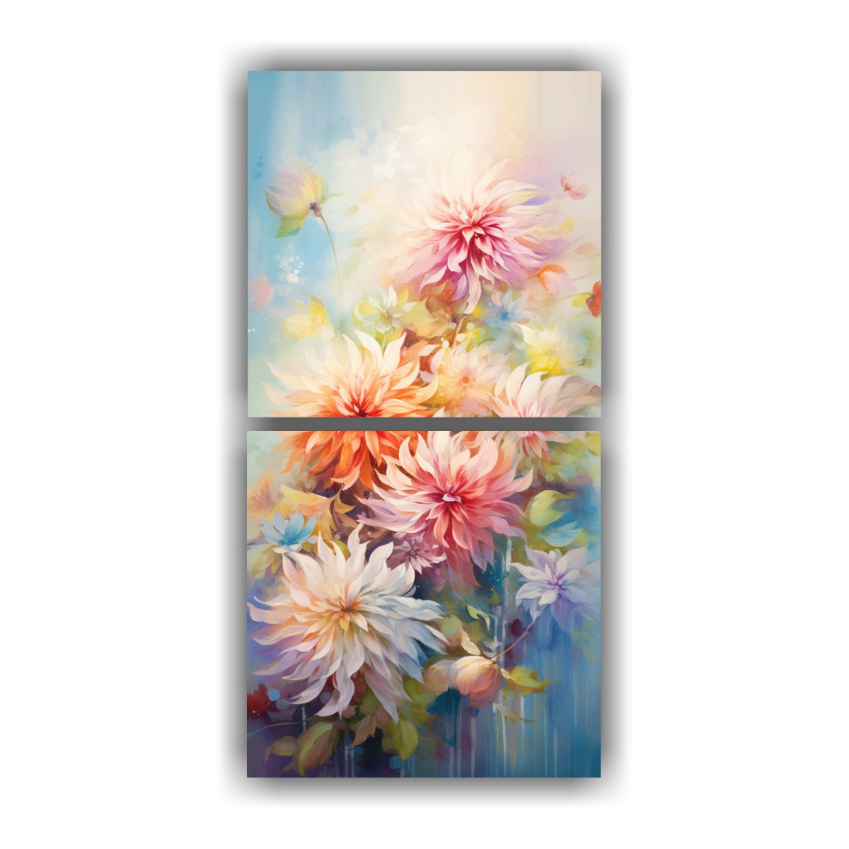 GENERICO - Cuadros Acuarela Dahlias Flores Colores Pastel 60x120 Cm