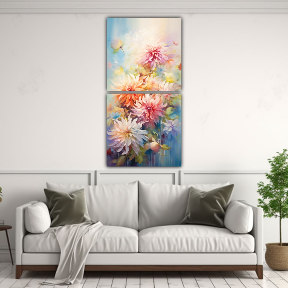 GENERICO - Cuadros Acuarela Dahlias Flores Colores Pastel 60x120 Cm