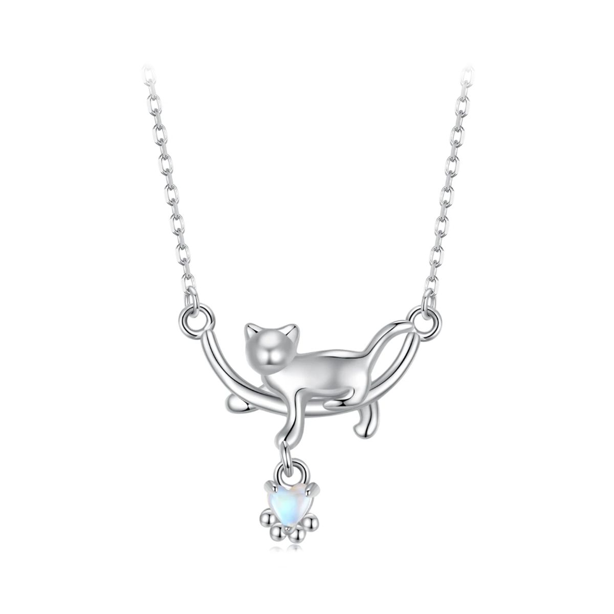 GENERICO - Collar plata 925 gato piedra luna joya mujer