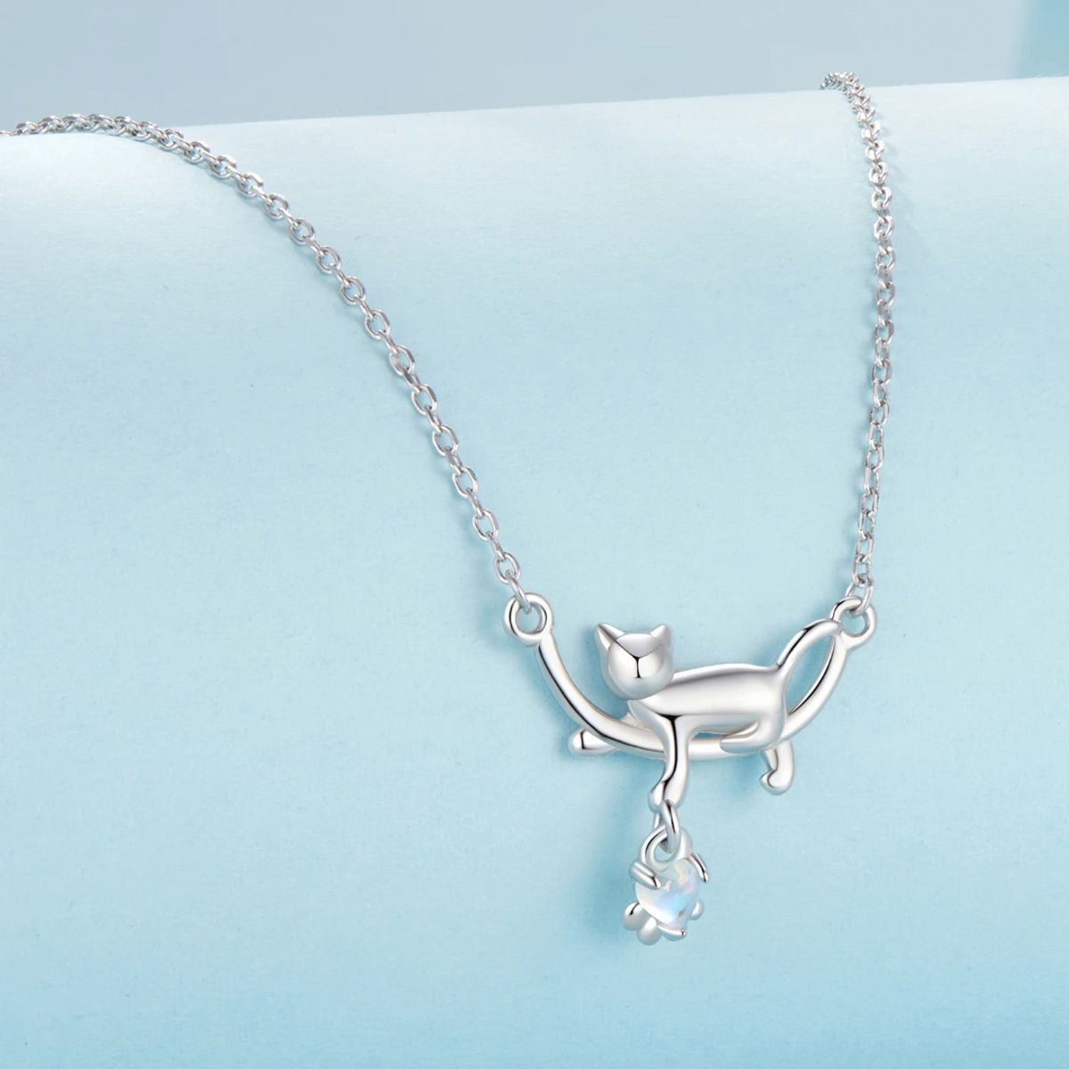 GENERICO - Collar plata 925 gato piedra luna joya mujer