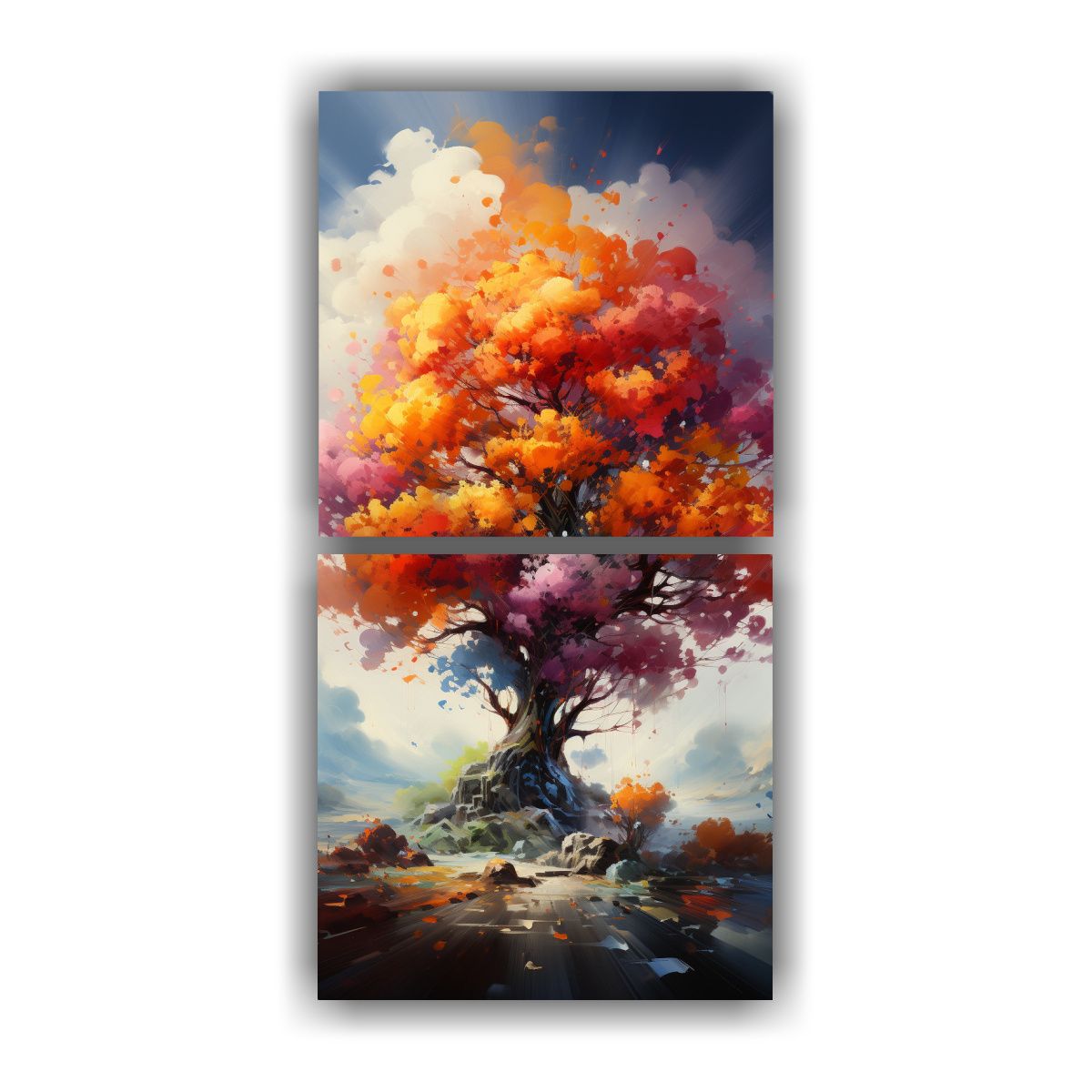 GENERICO - Pintura Abstracta De árbol Frutal Con Tonos De 30x60 Cm