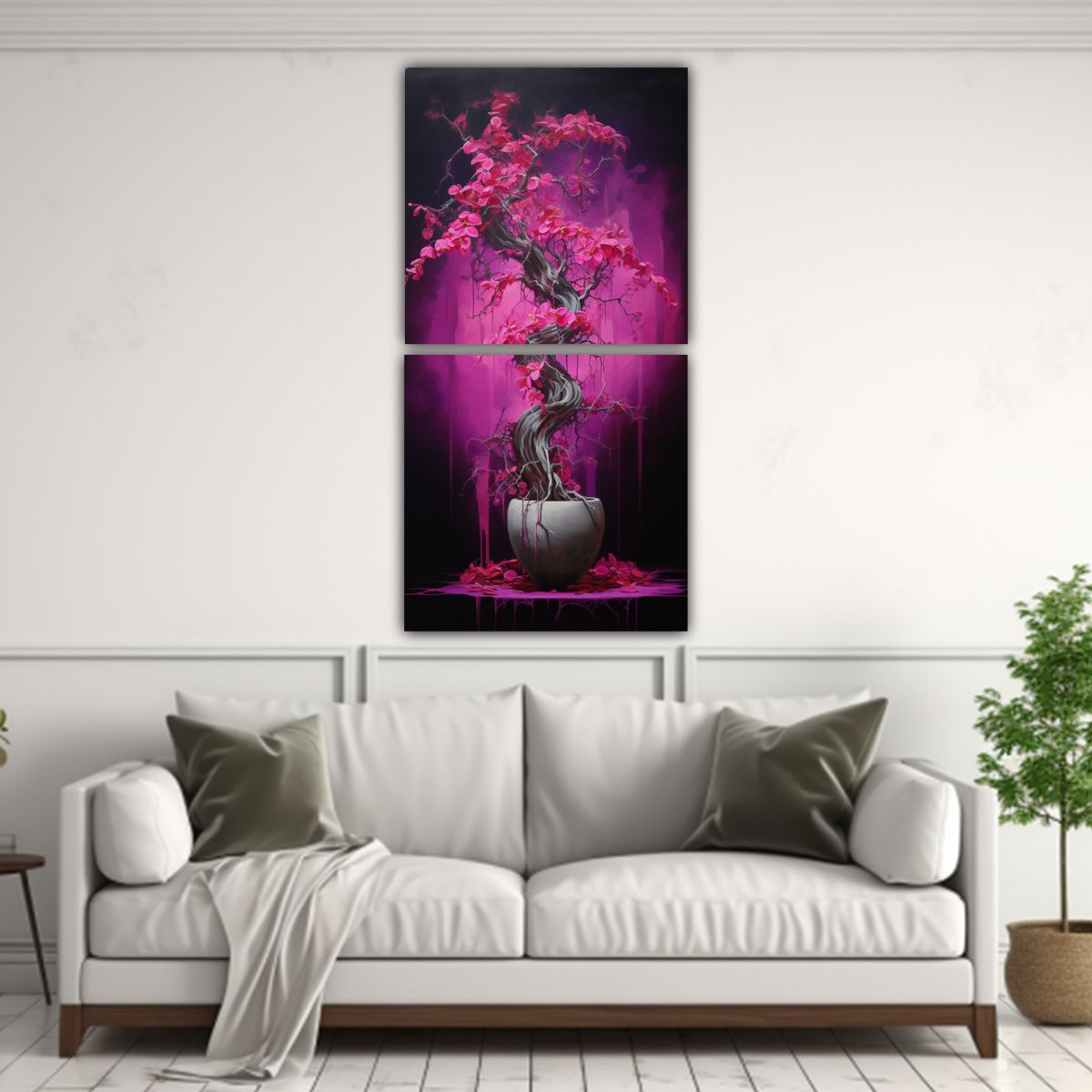 GENERICO - Pintura Abstracta De Bonsái De Fucsia En óleo 20x40 Cm