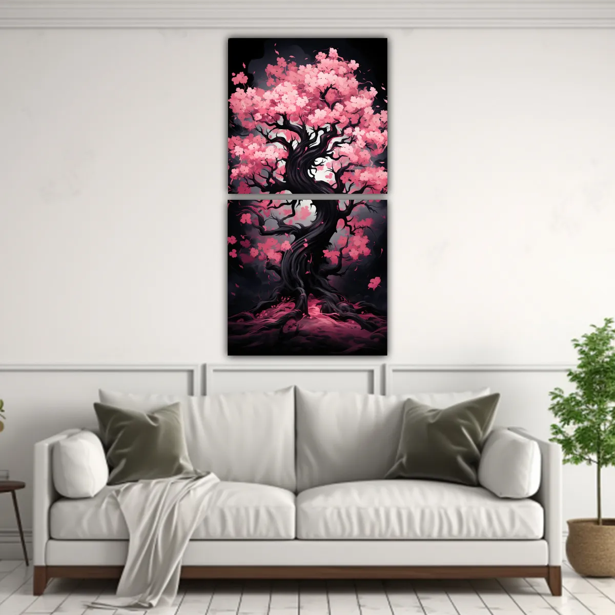 GENERICO - Cuadros Escenario Árbol Roble En Negro Y Rosa 30x60 Cm