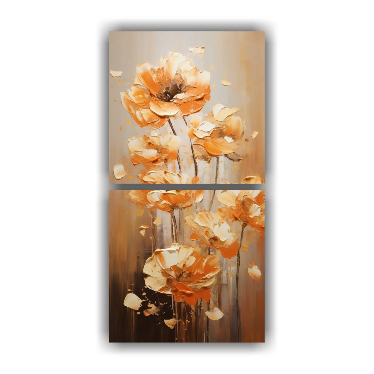 GENERICO - Pintura De Flores En Lienzo En Colores Naranja Y 30x60 Cm