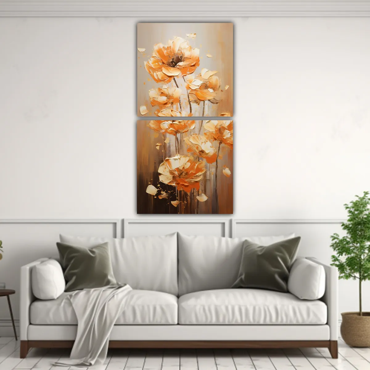 GENERICO - Pintura De Flores En Lienzo En Colores Naranja Y 30x60 Cm