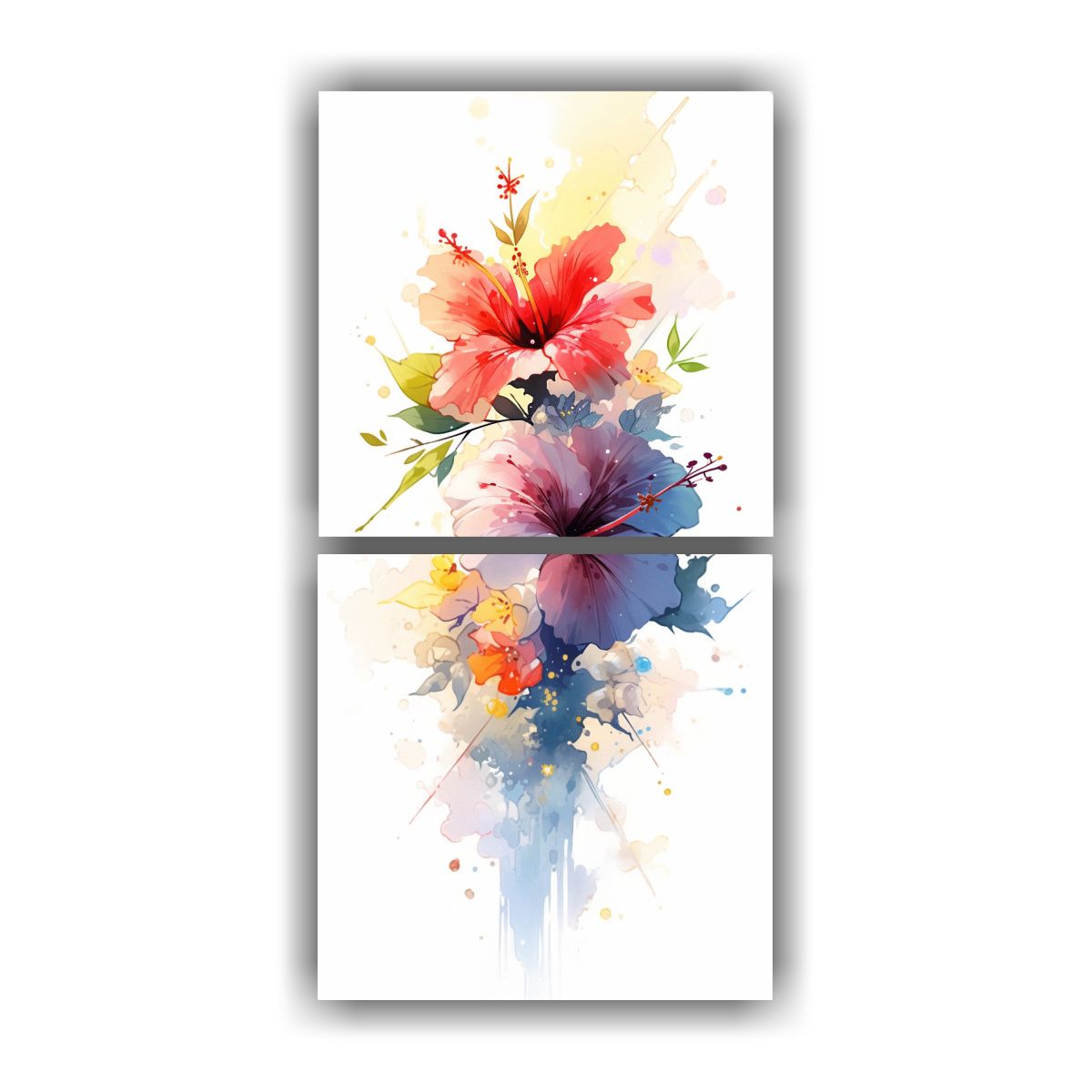 GENERICO - Pintura Abstracta De Hibisco Arcoíris En Acuarela 20x40 Cm