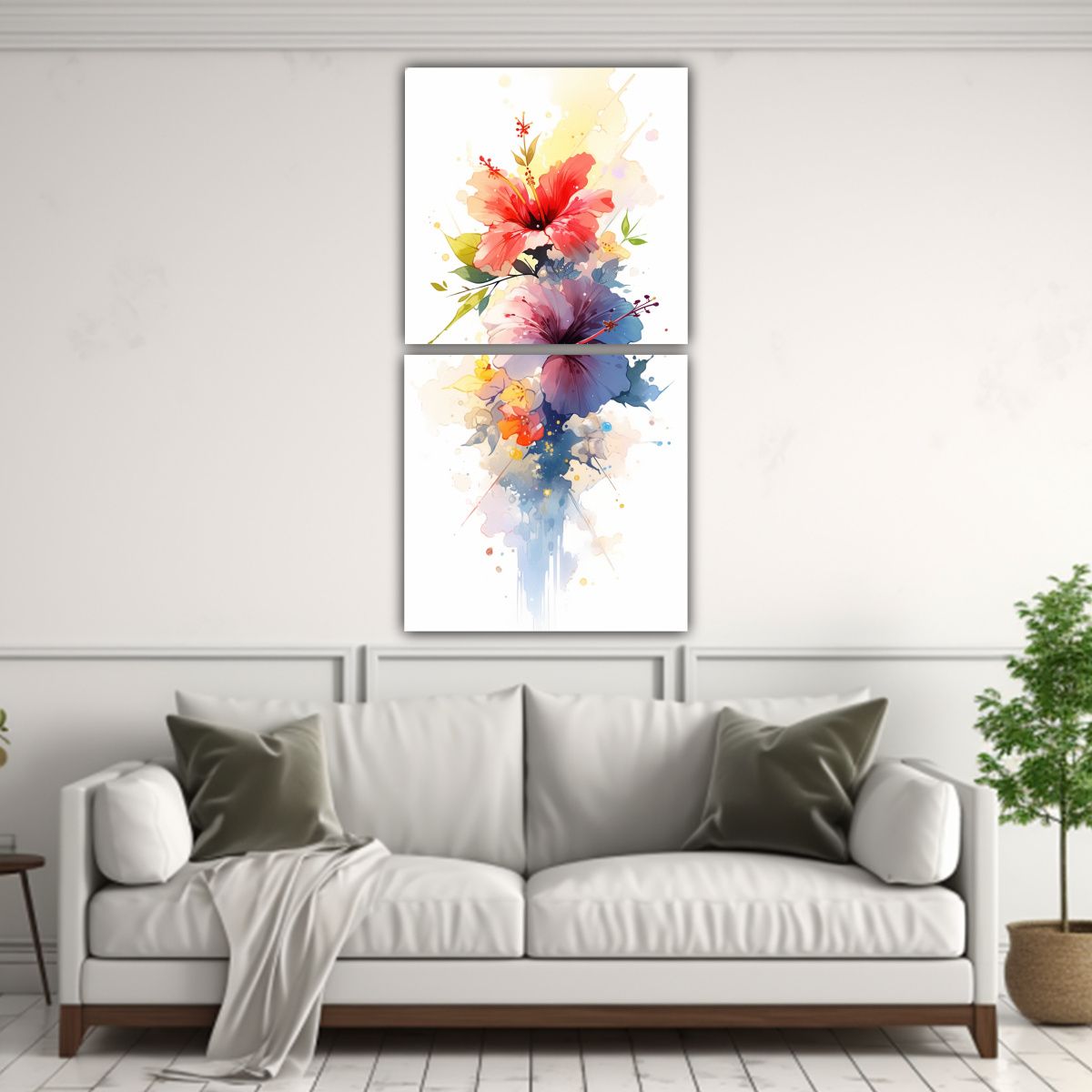 GENERICO - Pintura Abstracta De Hibisco Arcoíris En Acuarela 20x40 Cm