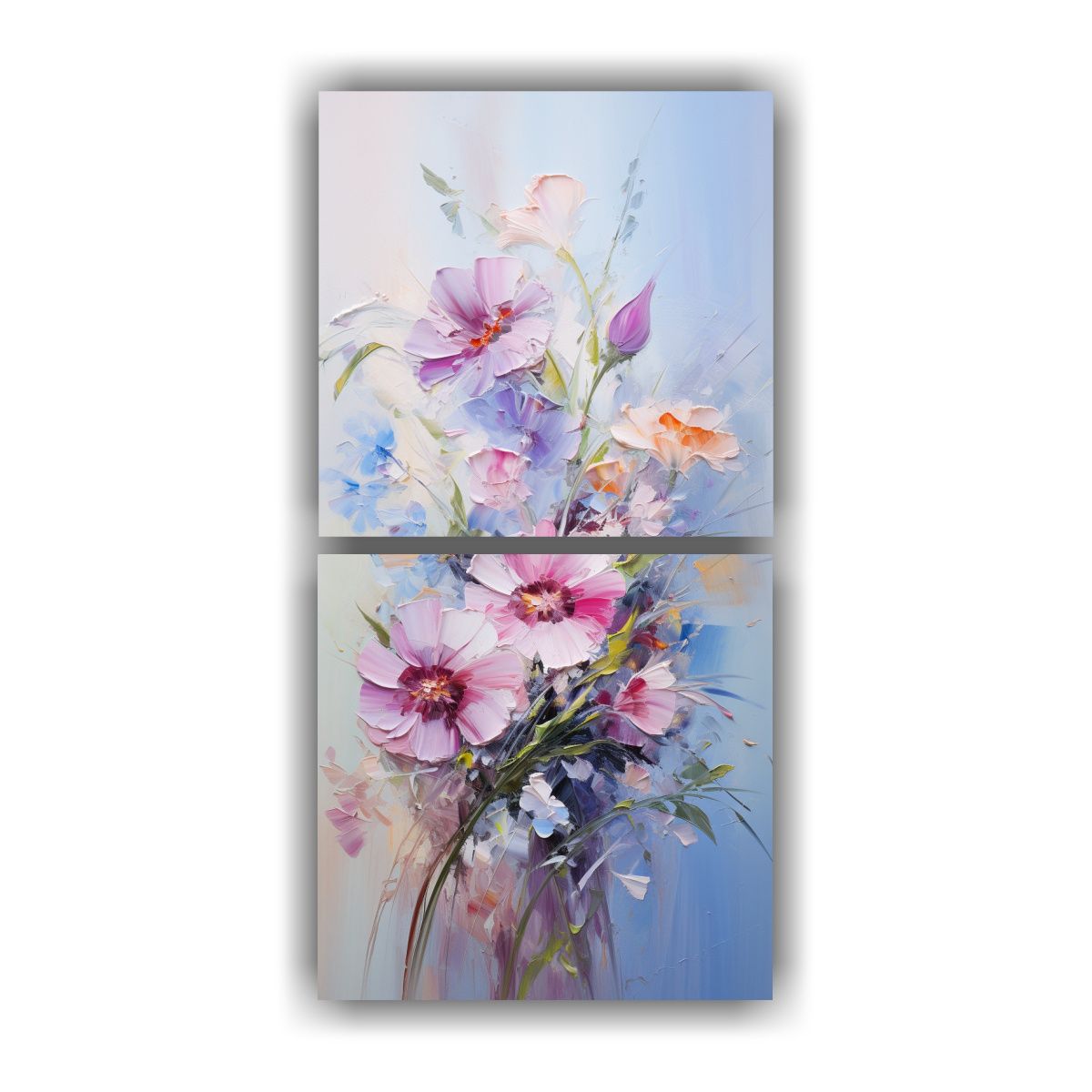 GENERICO - Dos Cuadros Tonos Esquema A Flores En Colores 30x60 Cm