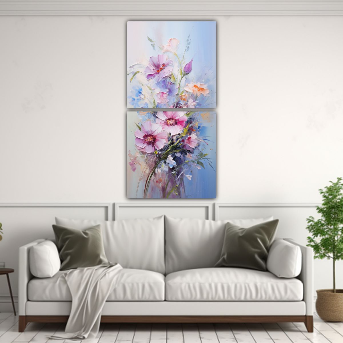 GENERICO - Dos Cuadros Tonos Esquema A Flores En Colores 30x60 Cm