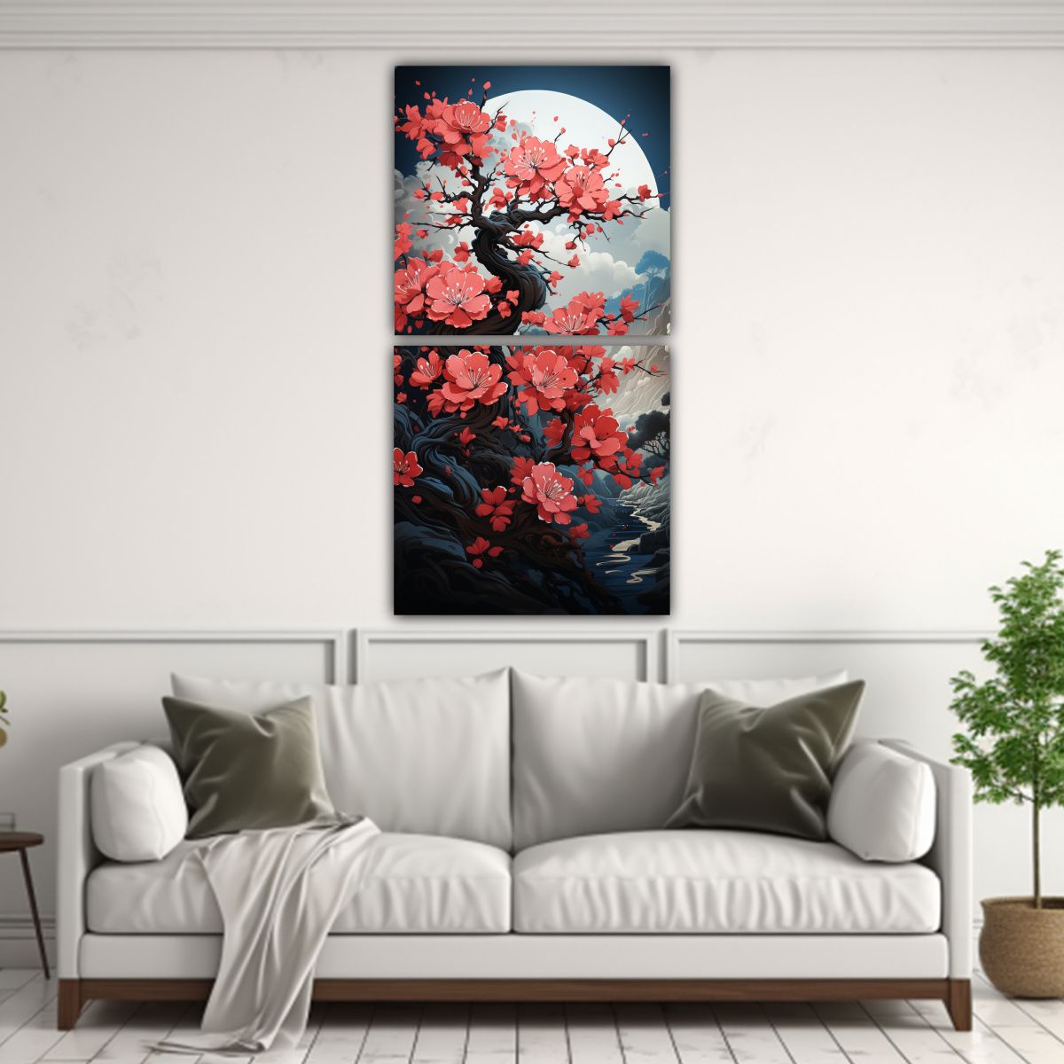 GENERICO - Pinturas Decorativas Lineales Peach Tree En Rojo 40x80 Cm