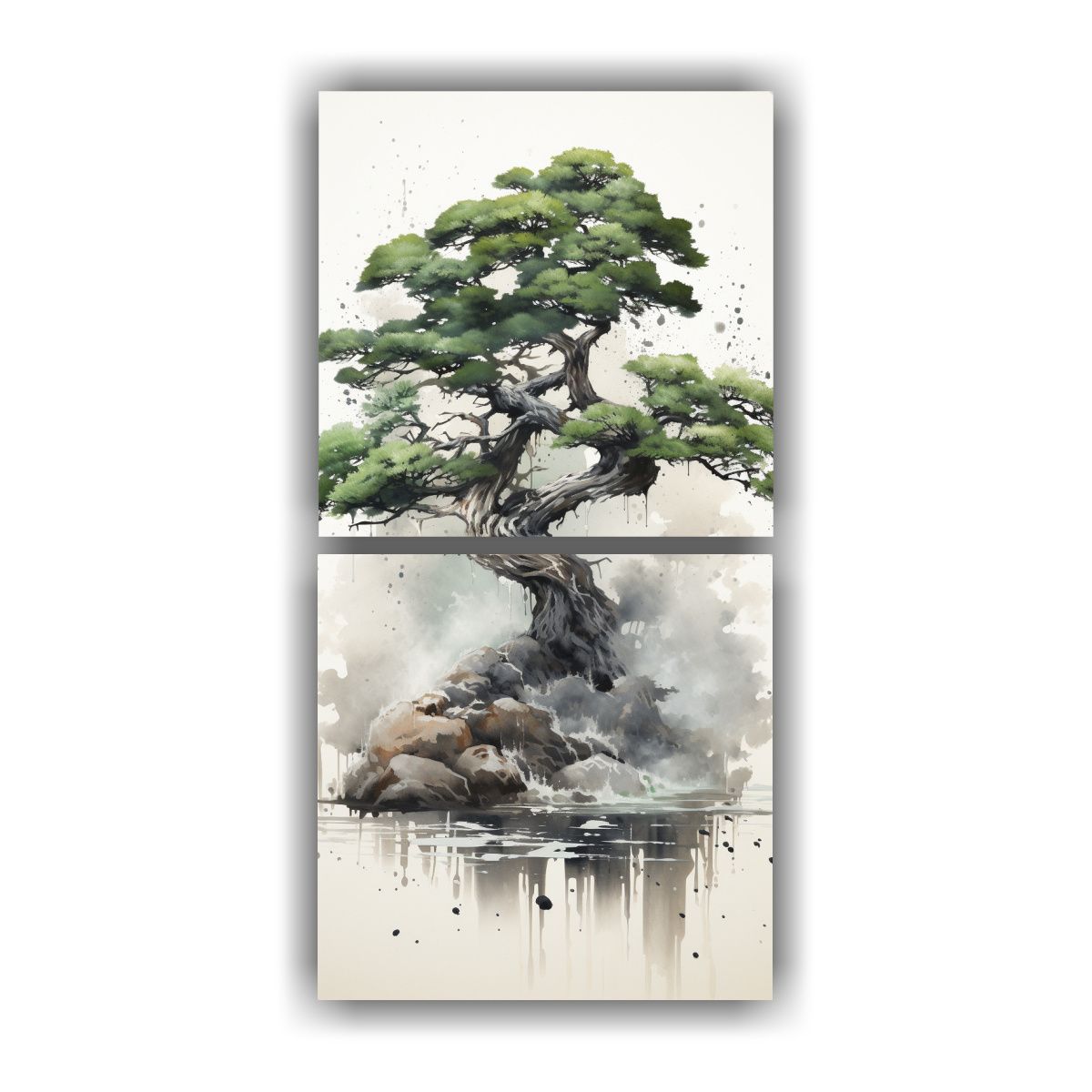 GENERICO - Pintura Acuarela Abstracta Colores Negros árbol 20x40 Cm