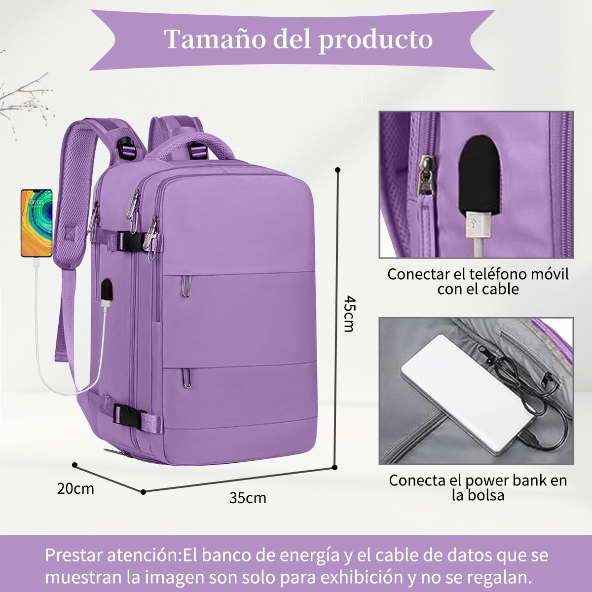 SUPERCENTER - Mochila De Viaje Avión Aprobado Gran Capacidad Violeta