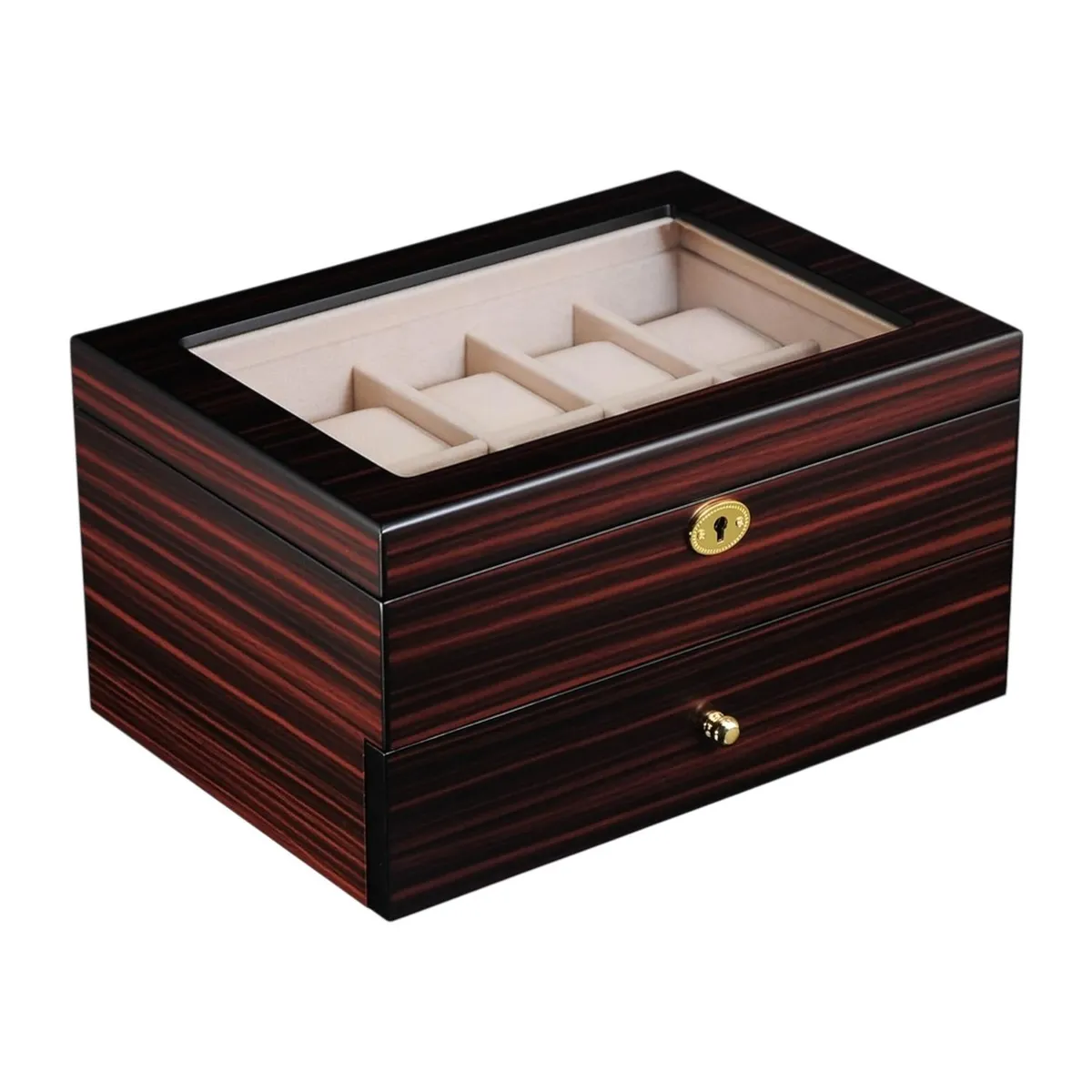 R24 - Caja Para Relojes 20 Espacios Madera Ebano Interior Marfil