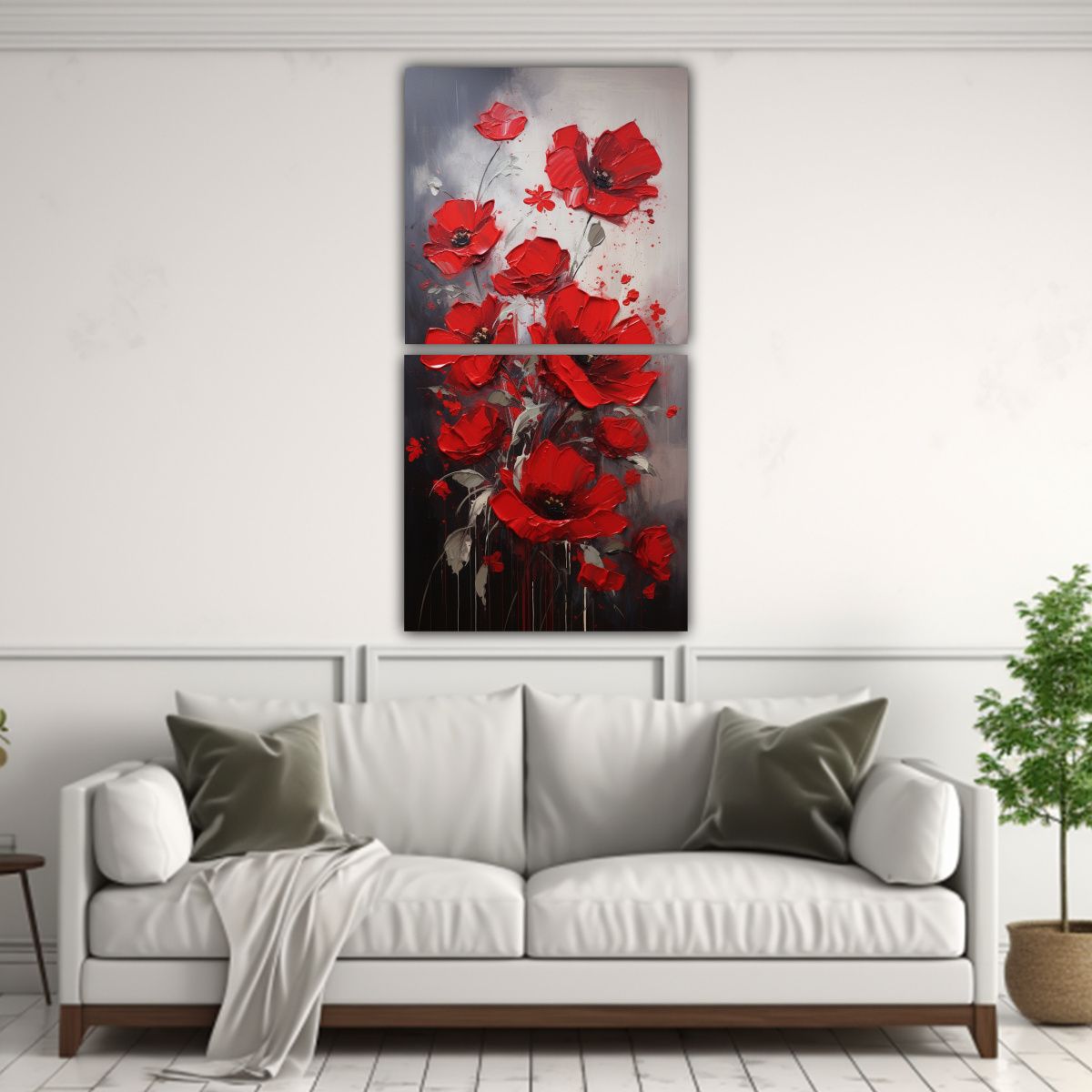 GENERICO - Cuadro De Flores Vanguardia Visual Rojo Y Negro 40x80 Cm