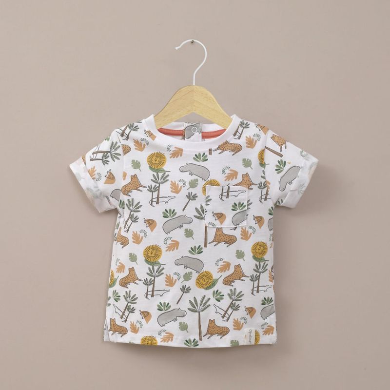 OPALINE - Polera manga corta blanca animales de niño