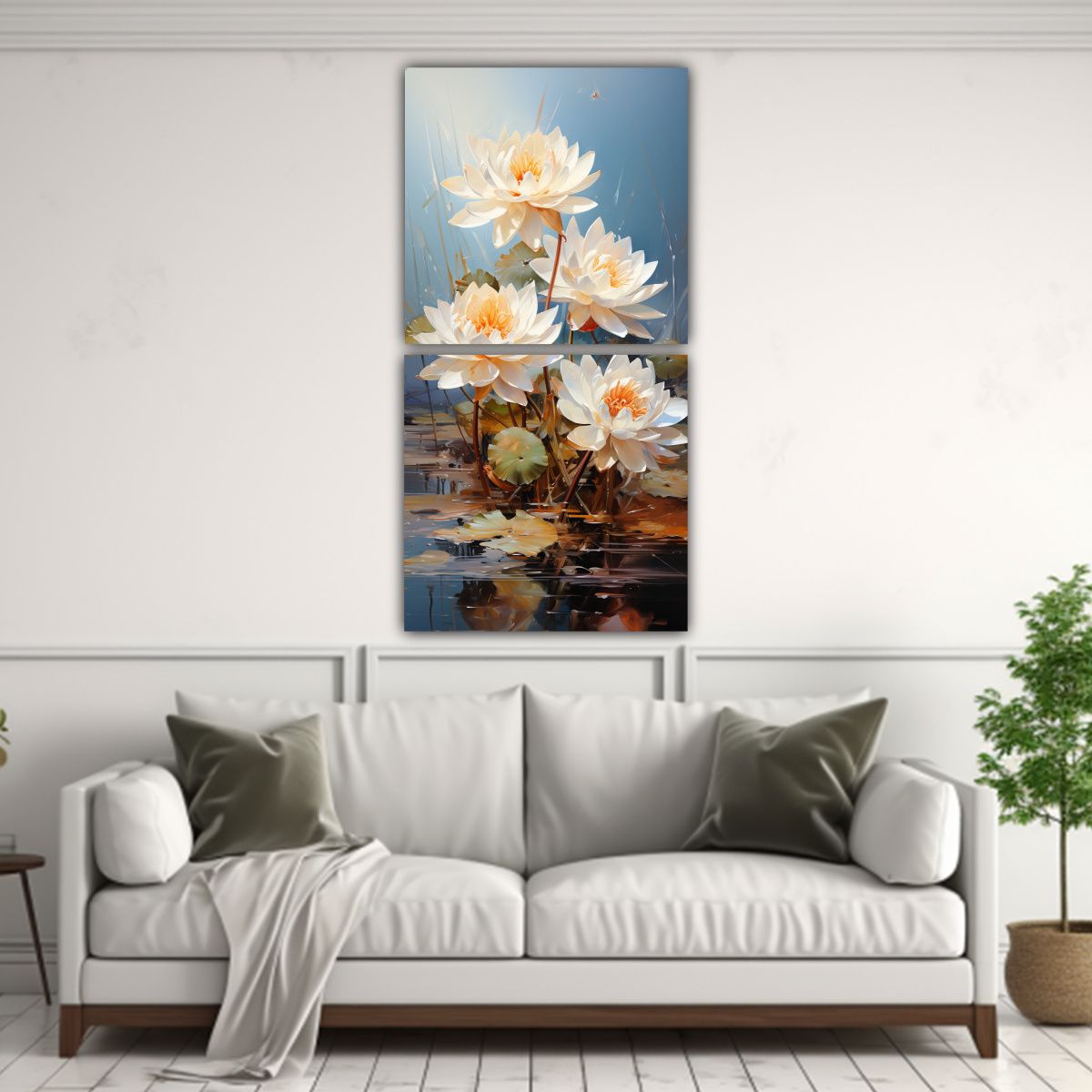 GENERICO - Pinturas Abstractas Acuarela De Lotos Blancos En 60x120 Cm