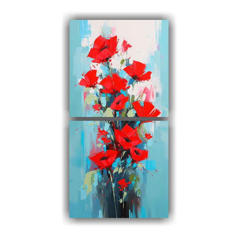 GENERICO - Cuadro De Flores En Colores Rojo Y Turquesa En 60x120 Cm